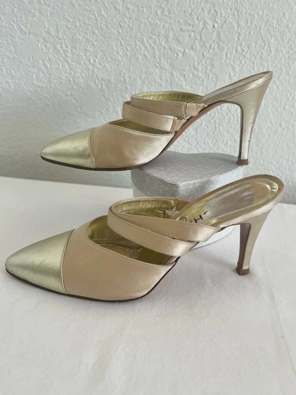 Chanel Dual Strap Satin Mules Vintage